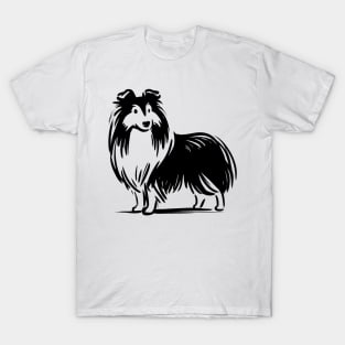 This is a simple black ink drawing of a Sheltie dog T-Shirt